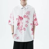 男士印花风休闲男新潮款青年短袖衬衫DSA008-1-S019-P45，男装T恤，电商A008-1