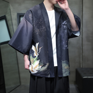 夏季新款风 印花仙鹤汉服风衣开衫披风男DSA008-1K85 P40图片