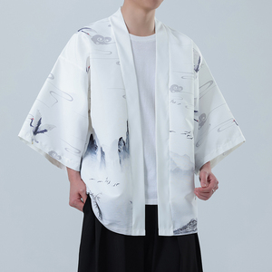 夏季新款风 山水仙鹤印花汉服风衣开衫披风男DSA008-1K85 P40图片