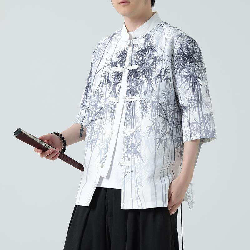 夏季新款风短袖衬衫唐装汉服风印花男A008-1-S205-P45,男装衬衫,电商A008-1