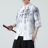 夏季新款风短袖衬衫唐装汉服风印花男A008-1-S205-P45，男装衬衫，电商A008-1