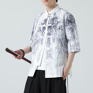 夏季新款风短袖衬衫唐装汉服风印花男A008-1-S205-P45图片