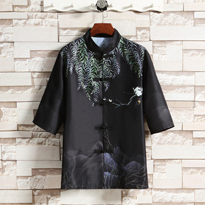 2025夏季新款风短袖衬衫唐装汉服风印花男A008-1-S204-P45图片