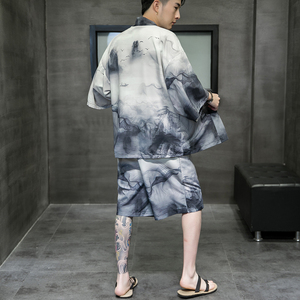 夏季风道袍男短袖汉服开衫和服防晒衣套装DS-A008-1-TZK51P70图片
