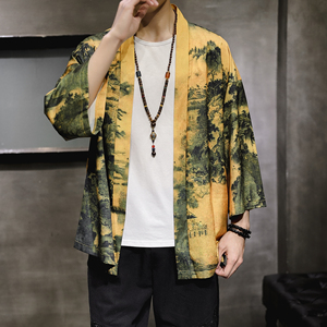 2025夏季新款风飞鹤 山水鲤鱼汉服开衫披风男DSA008-1K02p40图片