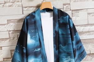 2025夏季风道袍男短袖汉服开衫和服防晒衣套装QT6006TZK51P70图片