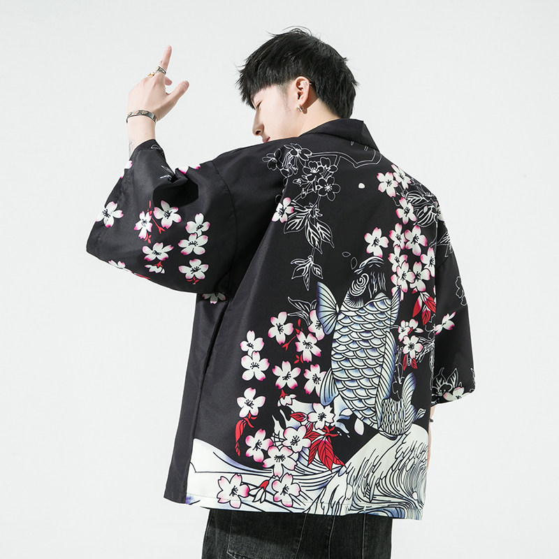 2025夏季新款风鲤鱼飞鹤和服开衫披风男DS-A008-1K02p40,男装卫衣,电商A008-1