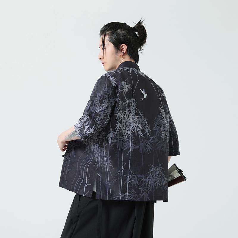 夏季新款风短袖衬衫唐装汉服风印花男A008-1-S205-P45,男装衬衫,电商A008-1