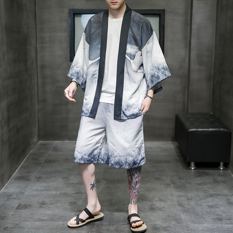 2023风道袍男短袖汉服开衫防晒衣套装DS-A008-1-TZK51P70,男装防晒衣,电商A008-1