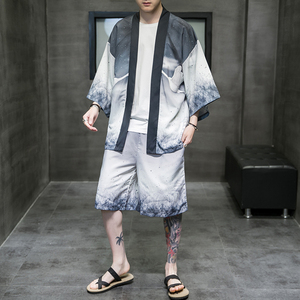 2023风道袍男短袖汉服开衫防晒衣套装DS-A008-1-TZK51P70图片