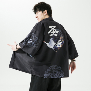 2025夏季新款风 圣者 霞光 仙鹤和服开衫披风男6006K036p40图片