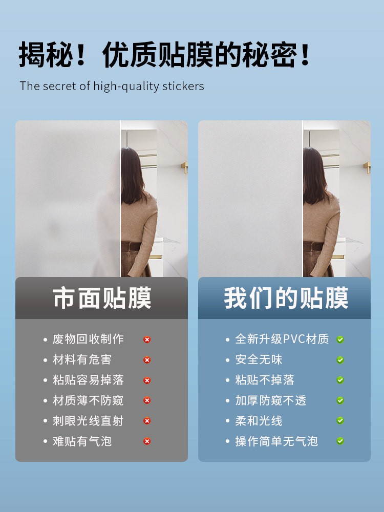 창 젖빛 유리 스티커는 빛을 투과하고 욕실에서 불투명하여 빛 누출을 방지하고 엿보기 방지 개인 정보 보호 필름으로 빛을 차단합니다