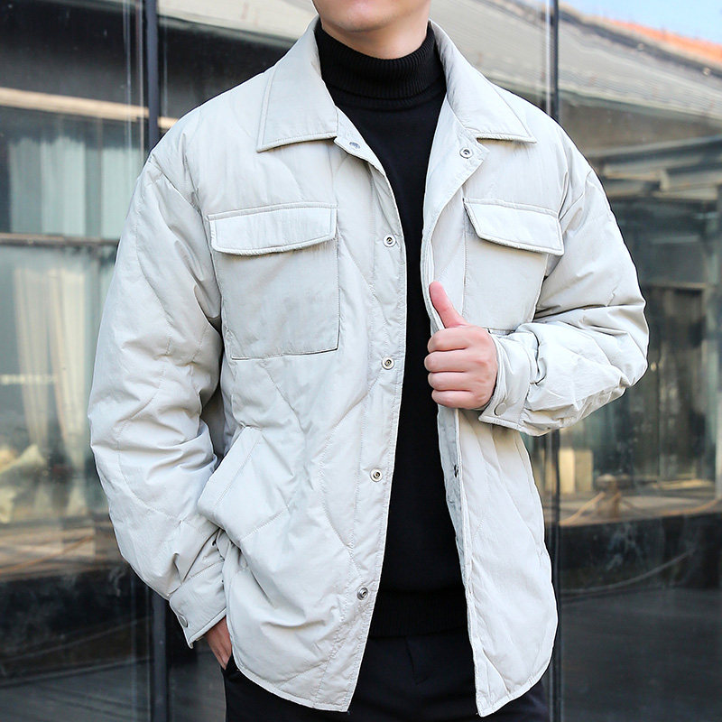 冬季新款复古潮牌胖子男装翻领衬衫轻薄款羽绒服男加肥加大码外套,男装,羽绒服,淘宝优惠券,粉丝福利购,淘宝优惠卷