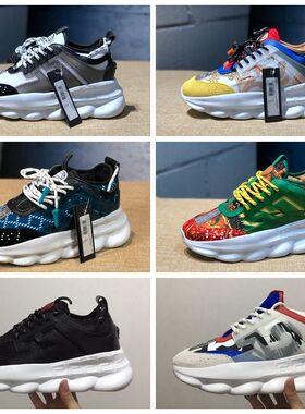 欧洲站男鞋2024秋冬拼色圆头休闲鞋舒适增高运动鞋男女情侣老爹鞋