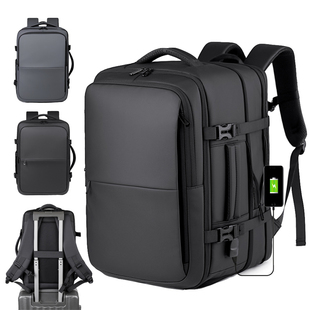 38升容量皮膜旅行双肩包可扩容差旅背包户外休闲双肩包电脑包男款