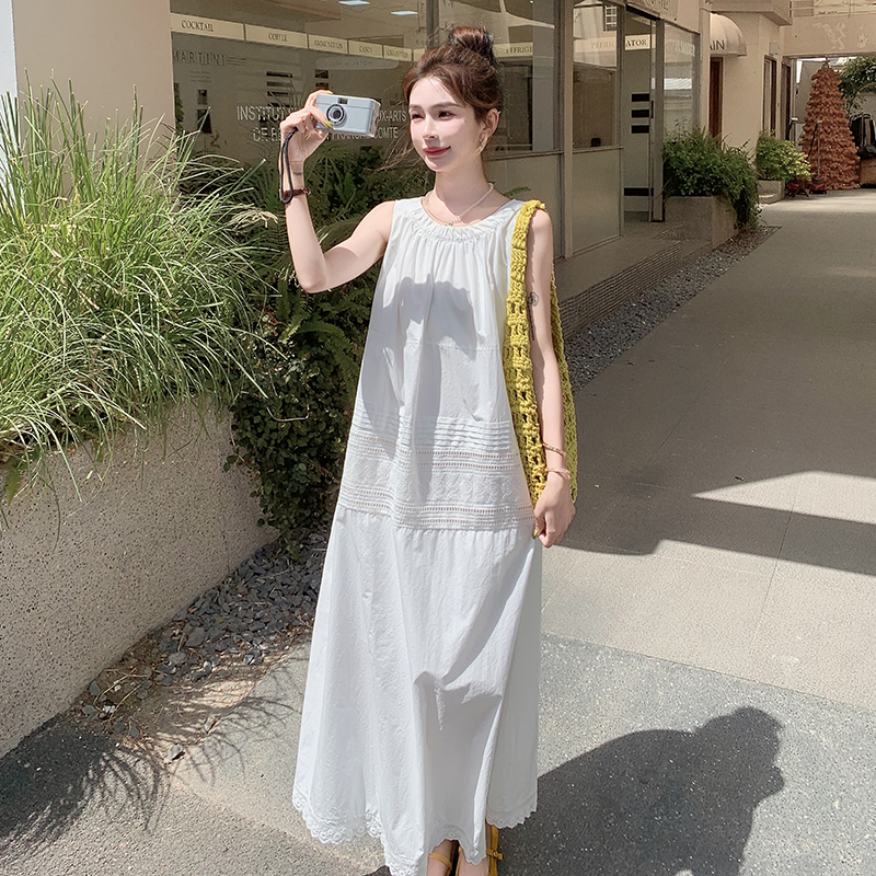 独特绝美白色无袖背心连衣裙女夏2025新款超好看松弛度假长裙及踝，女装连衣裙，浙宝205