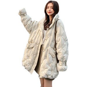 小香风白色立领菱格羽绒服女冬超火好看高级小众洋气白鸭绒厚外套图片