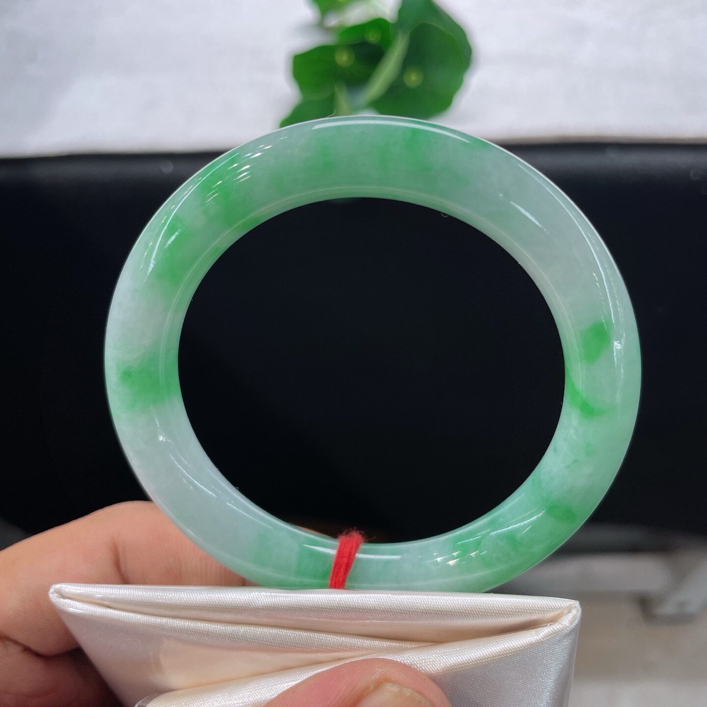 54-55圈口翡翠手镯缅甸料A货天然玉石冰飘绿圆条平安镯玉镯子女款