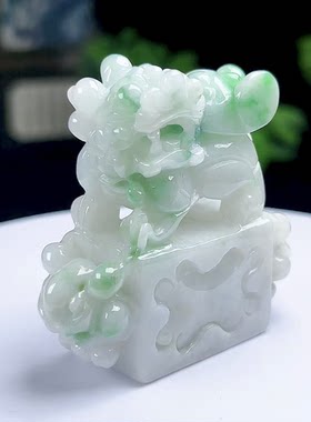 缅甸玉器翡翠麒麟印章玉麒麟