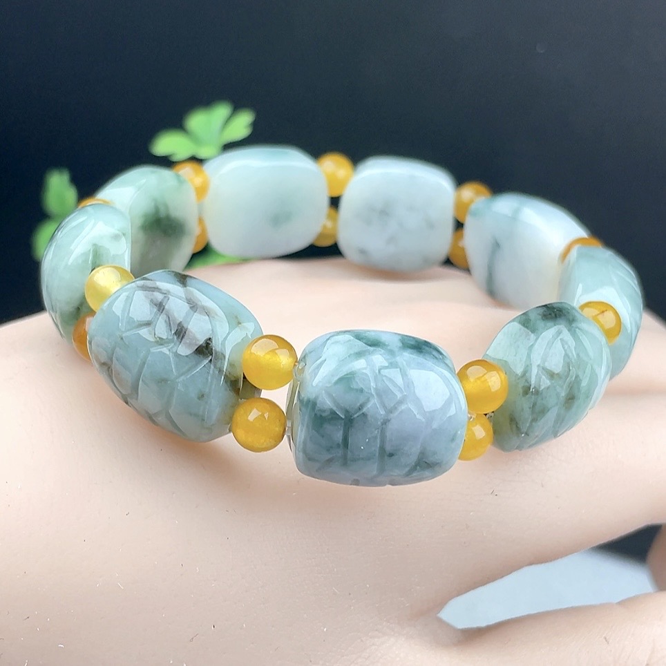 保真A货翡翠龟壳玉手链 男女老坑玉石多彩手串玉链正品精美手链