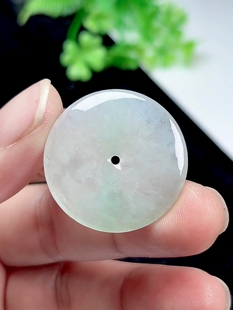 29mm天然A货玉石平安扣玉坠 缅甸翡翠冰飘淡绿怀古玉扣吊坠挂件