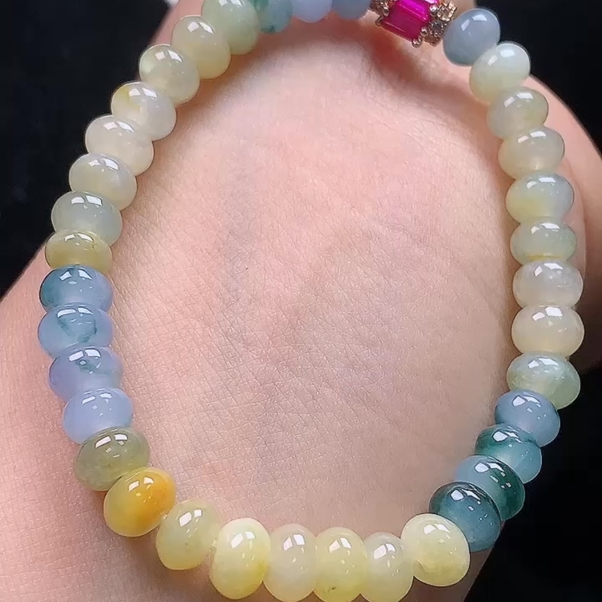 7MM缅甸A货冰紫黄翡算盘珠手链天然玉石翡翠玉手串单圈珠链男女款