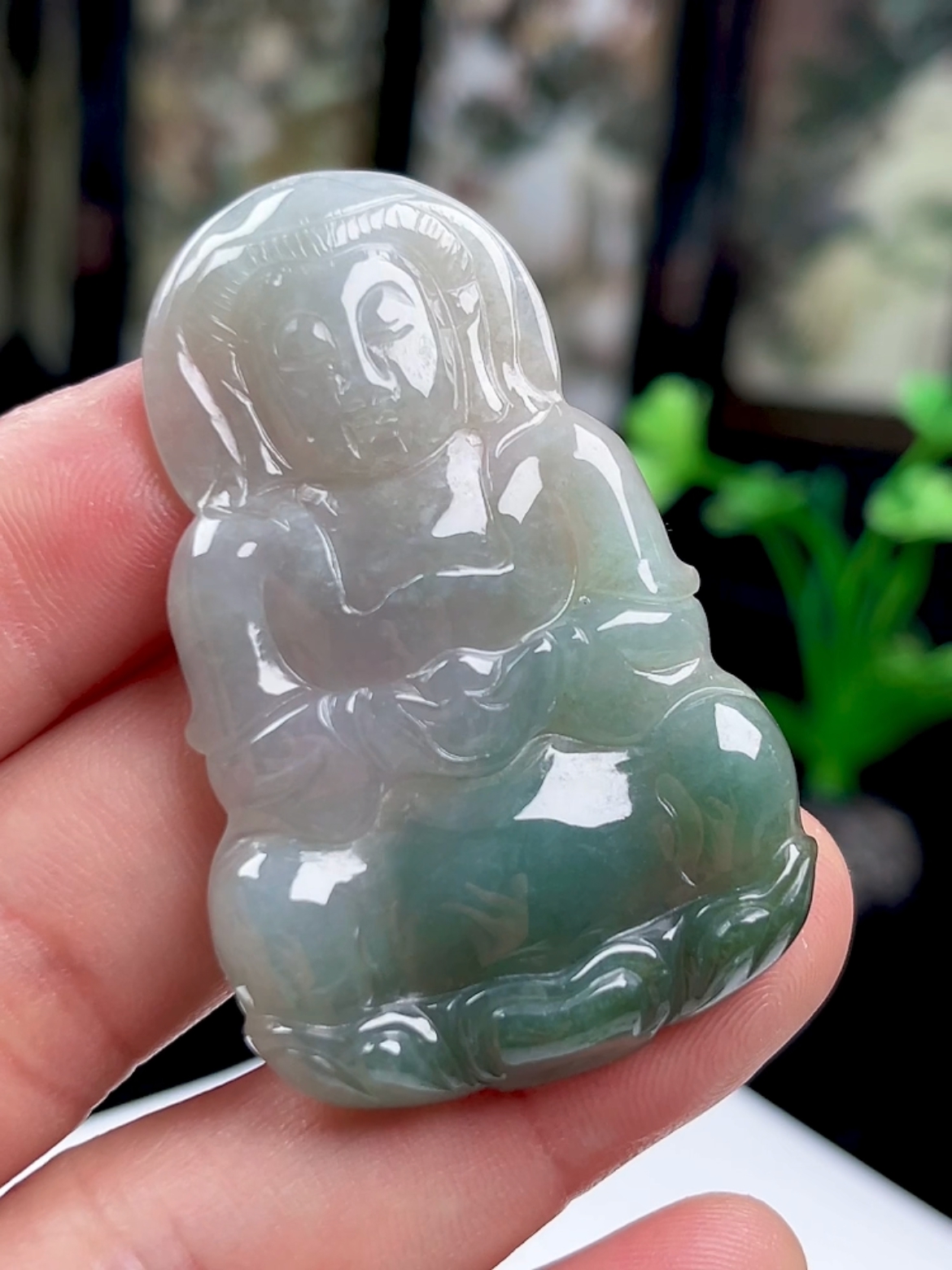 天然翡翠老坑冰底双彩观音玉坠男女 缅甸A货玉石坐莲世音吊坠大件