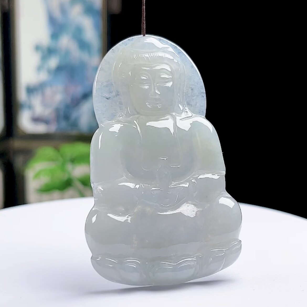 保真天然翡翠冰润正装观音玉坠缅甸A货玉石观世音吊坠护瓶玉观音