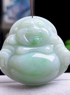 缅甸料A货飘绿大佛公吊坠玉佛笑佛玉坠天然玉石翡翠弥勒佛挂件