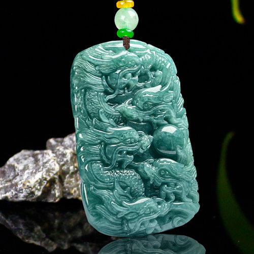 保真天然A货翡翠九龙护主吊坠