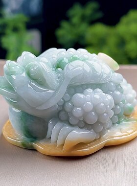 正品缅甸翡翠三脚蟾手把件招财进宝天然A货玉石黄加绿金蟾小把件