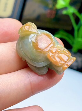 保真A货天然油青飘红翡龙龟吊坠 缅甸料玉石福寿龟挂件龙头龟吊坠