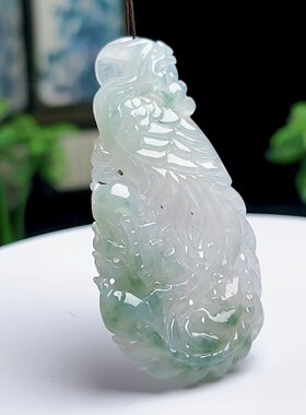 缅甸料翡翠凤凰吊坠百鸟之王保真天然A货玉石冰飘花凤牌玉坠