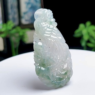 缅甸料翡翠凤凰吊坠百鸟之王保真天然A货玉石冰飘花凤牌玉坠
