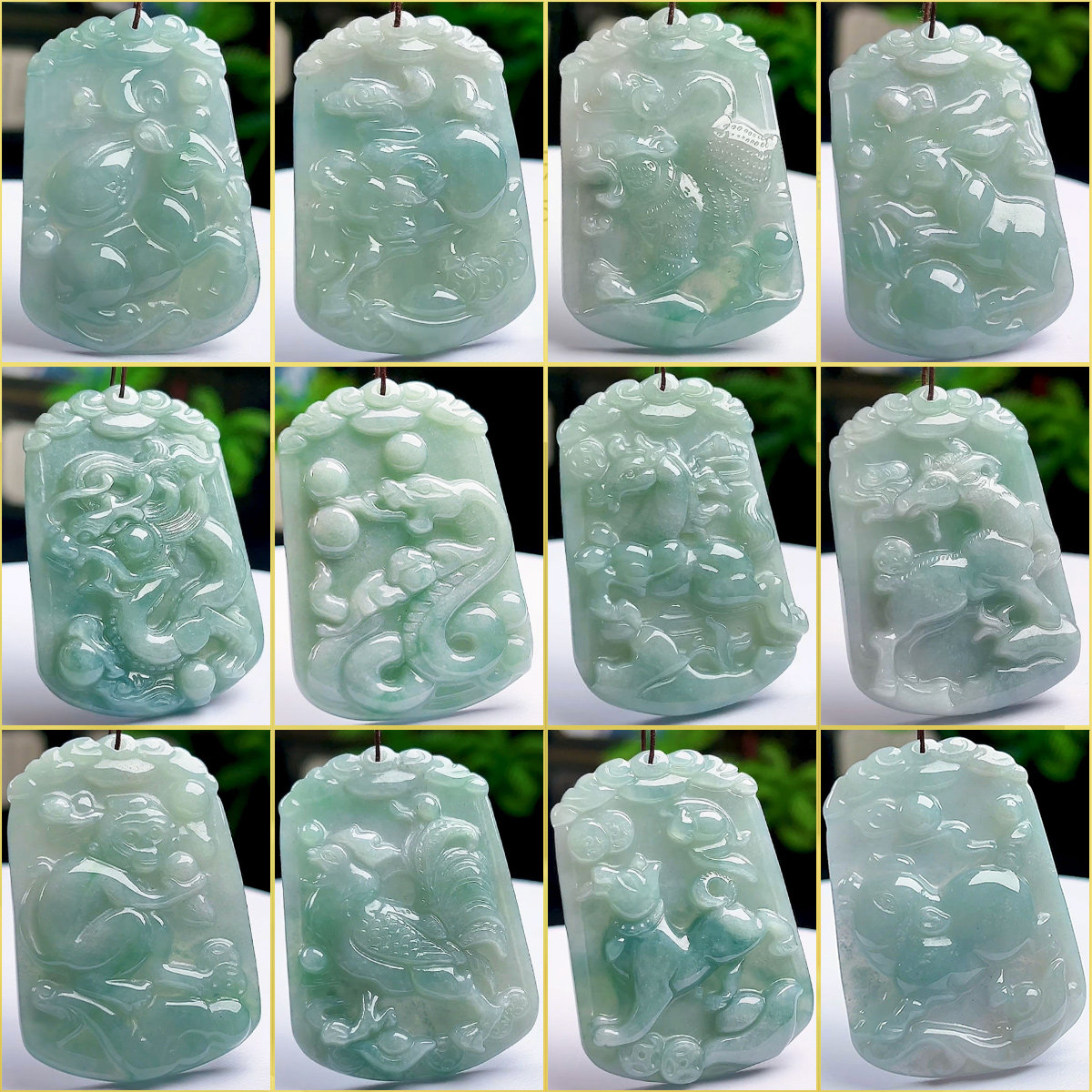 特价缅甸A货翡翠十二生肖玉吊坠牌鼠牛虎兔龙蛇马羊猴鸡狗猪挂件