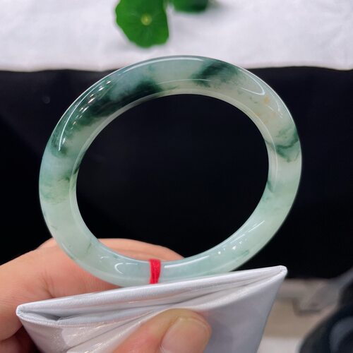 53-54圈口翡翠手镯缅甸料A货天然玉石冰飘花圆条玉镯紫55-56可带