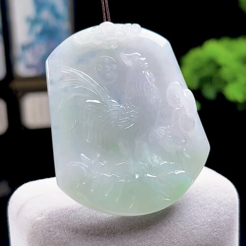 正品缅甸料玉石冰飘花公鸡吊坠天然A货翡翠十二生肖鸡玉坠本命牌