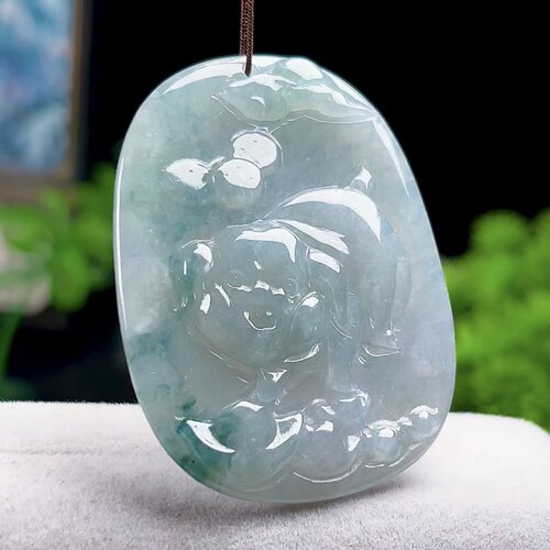 缅甸料玉石冰飘花生肖猪吊坠猪宝宝天然A货翡翠猪牌玉坠小猪挂件