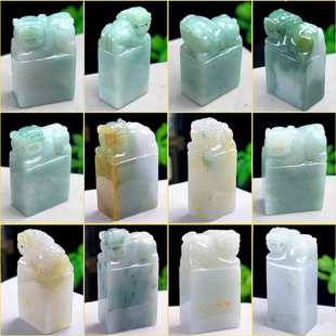 自选缅甸玉 保真天然翡翠貔貅印章 A货玉石招财貔貅玉章 可代刻字