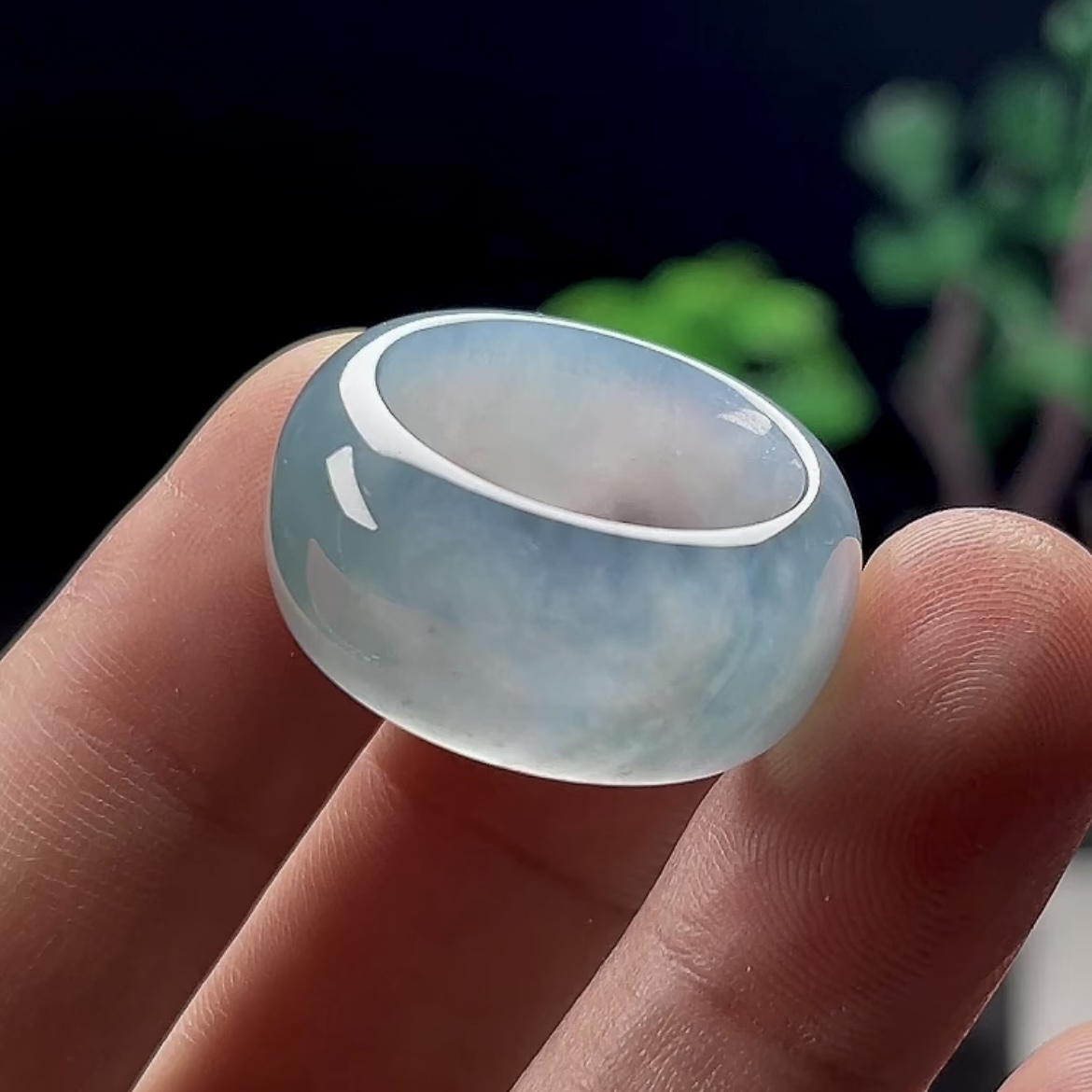 15号天然玉石翡翠玉扳指揭阳工保真A货冰种蓝水玉指环轮胎版戒圈