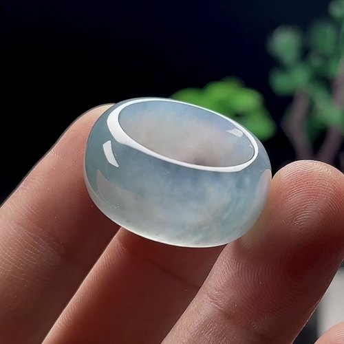 15号天然玉石翡翠玉扳指揭阳工保真A货冰种蓝水玉指环轮胎版戒圈