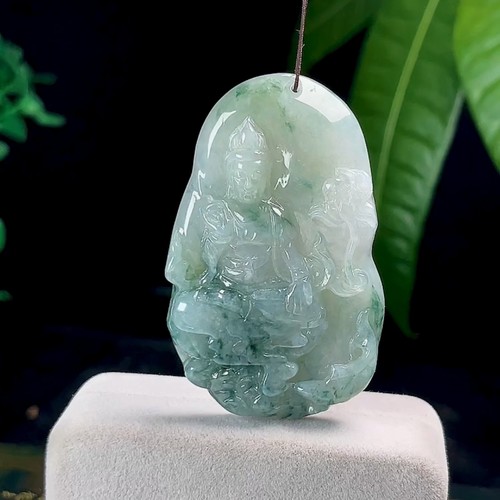 天然翡翠蓝翠飘花观音玉坠 缅甸料A货玉石观世音吊坠玉观音挂件