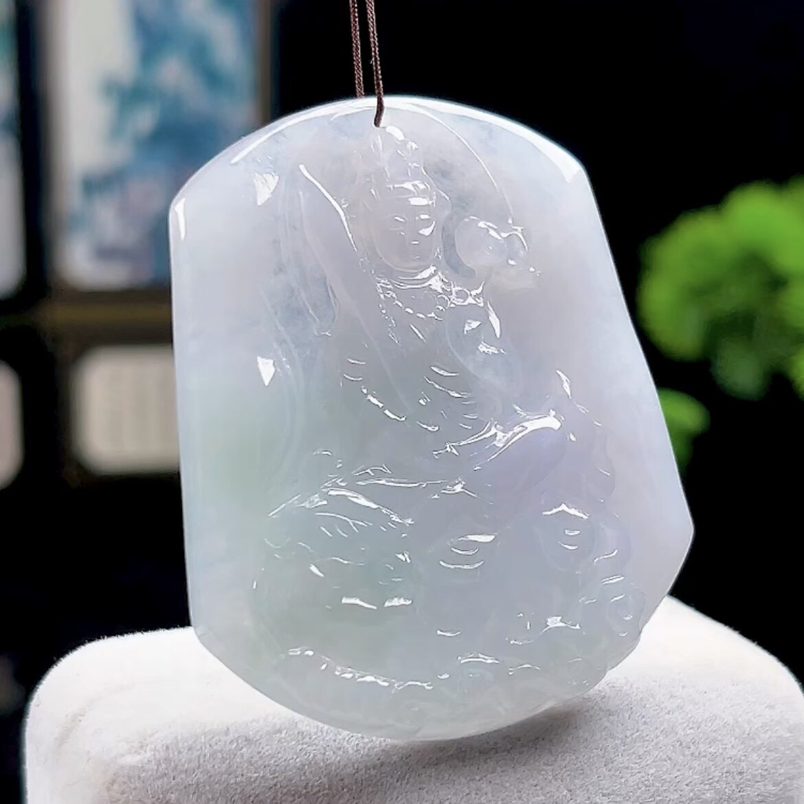 正品缅甸料翡翠天然A货玉石冰晴底文殊菩萨吊坠 生肖兔守护神玉坠