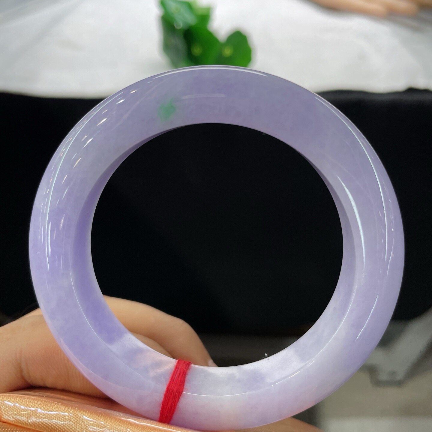 55-56圈口翡翠手镯女缅甸料A货天然玉石冰紫飘绿正圈平安镯玉镯子