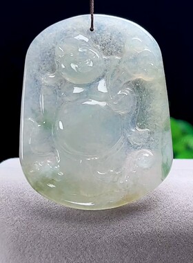 保真天然玉石翡翠冰飘花布袋佛吊坠佛公挂件缅甸料A货弥勒佛玉坠