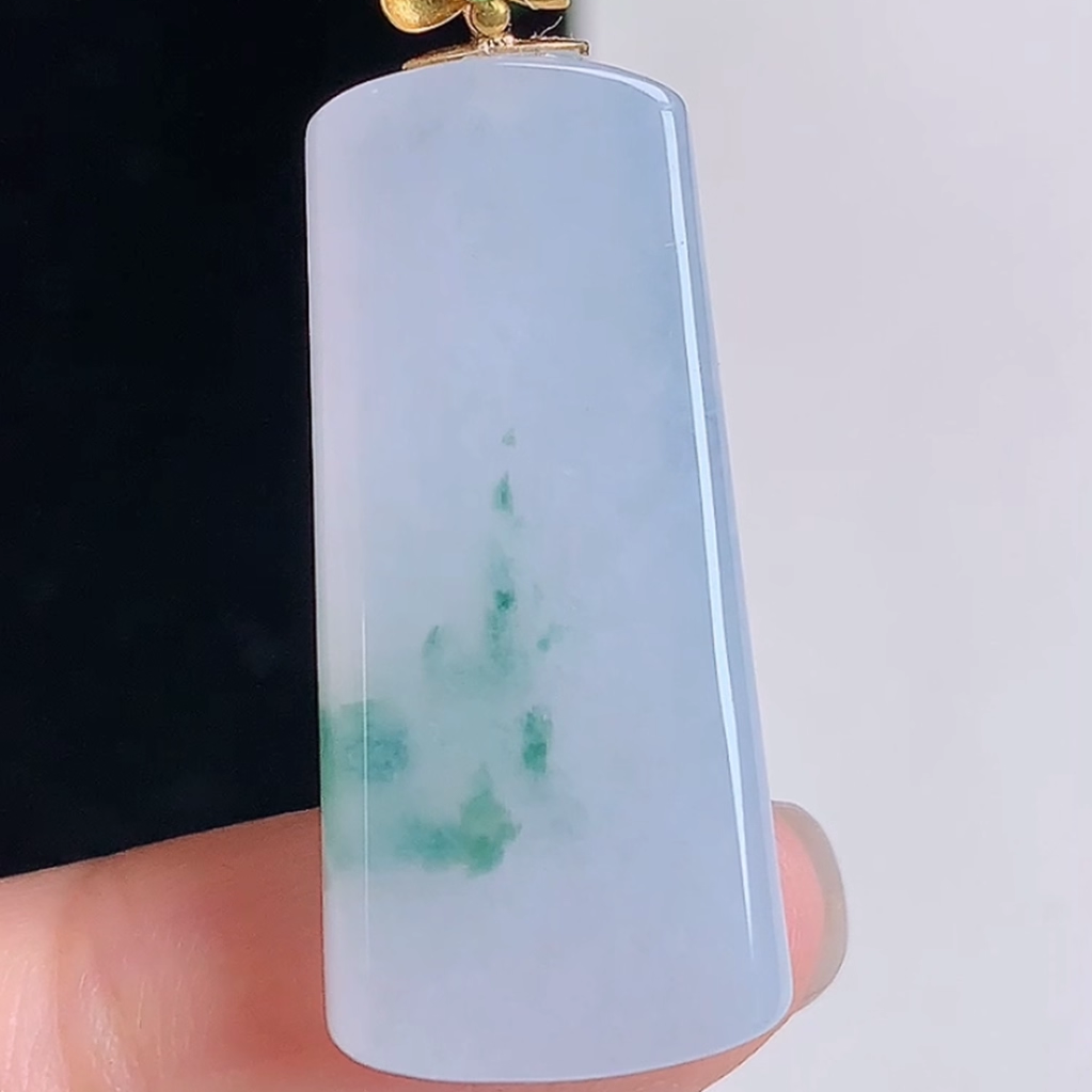 缅甸料A货18K金镶嵌平安无事牌玉坠天然玉石翡翠冰飘花无事牌吊坠