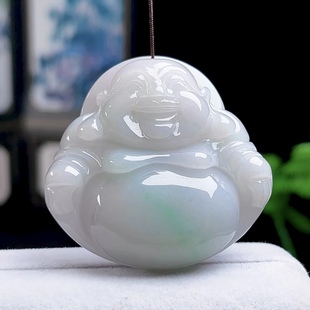缅甸料A货飘绿大佛公吊坠玉佛笑佛玉坠天然玉石翡翠弥勒佛挂件