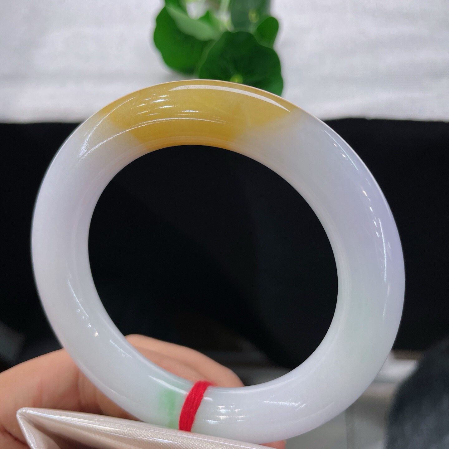 58-59圈口翡翠手镯正品缅甸料A货天然玉石三彩黄翡飘花圆条玉镯子