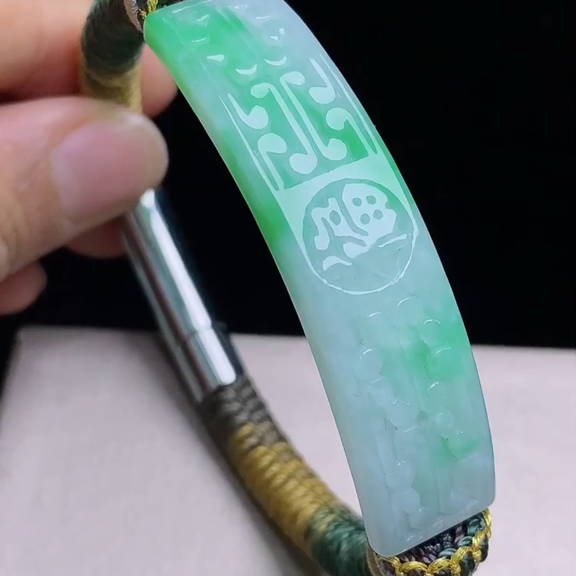 正品缅甸料玉石翡翠冰飘绿福牌手牌保真天然A货福在手上手链男女