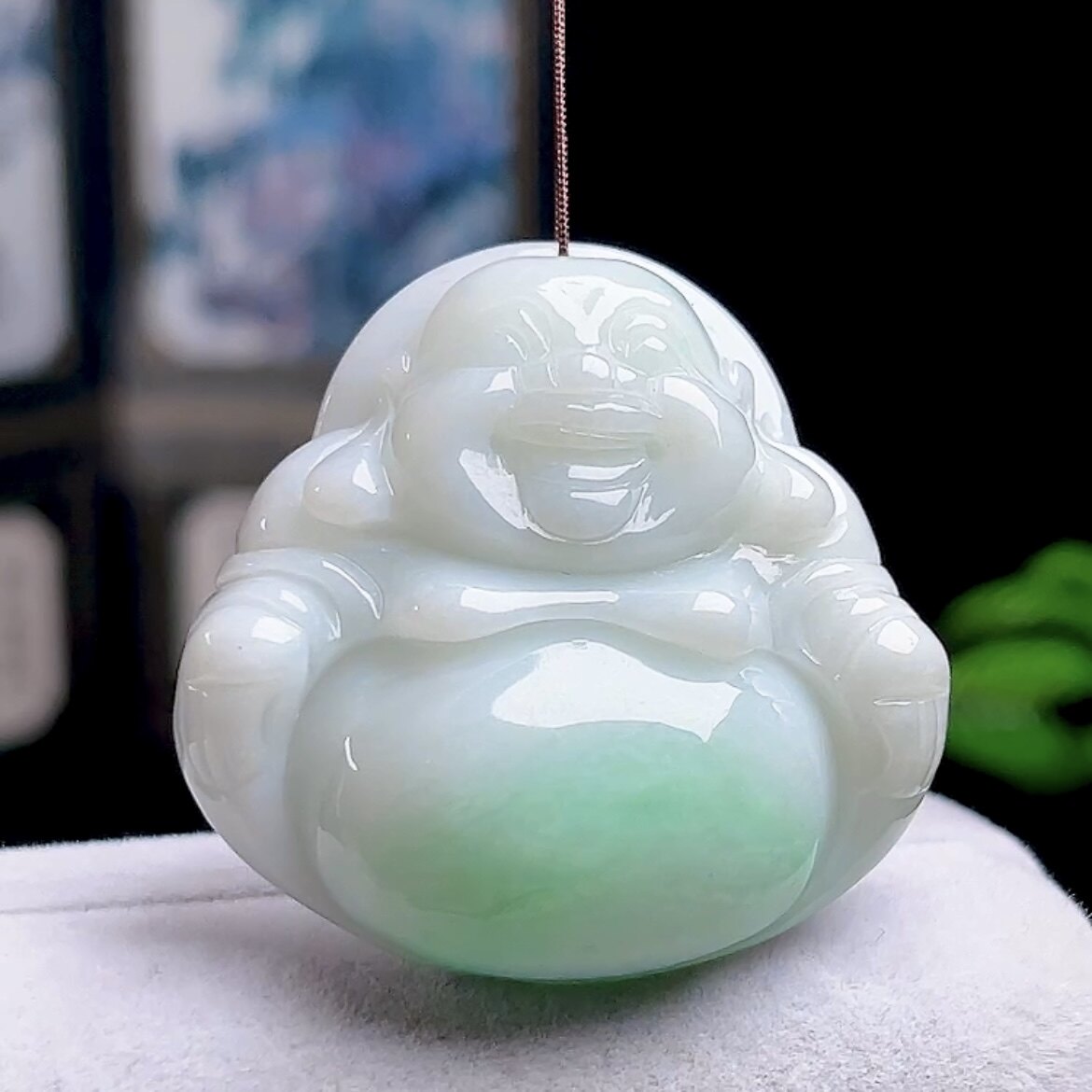 天然玉石翡翠弥勒佛挂件缅甸料A货冰飘绿佛公吊坠玉佛笑佛玉坠